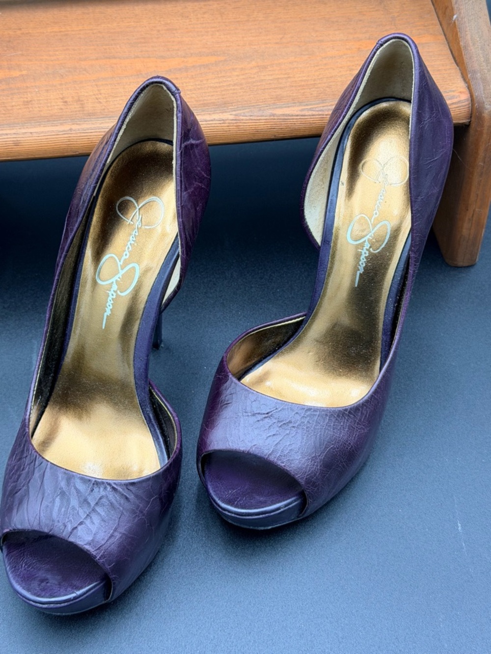 Jessica Simpson Dark Purple Peep-Toe Platform Heels